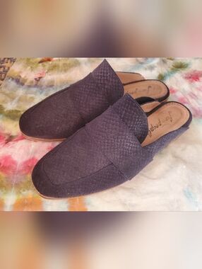Free People Black Textured Suede Mule Loafers